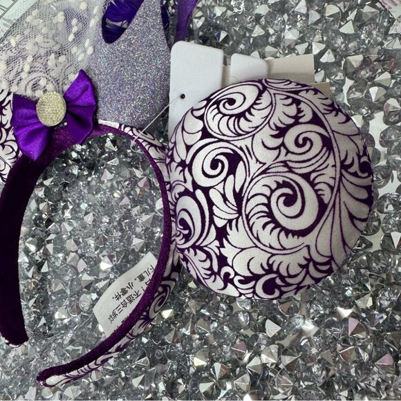 Disney ears jubilee brand new with tags crown feather bow Purple Silver Headband - Picture 10 of 10